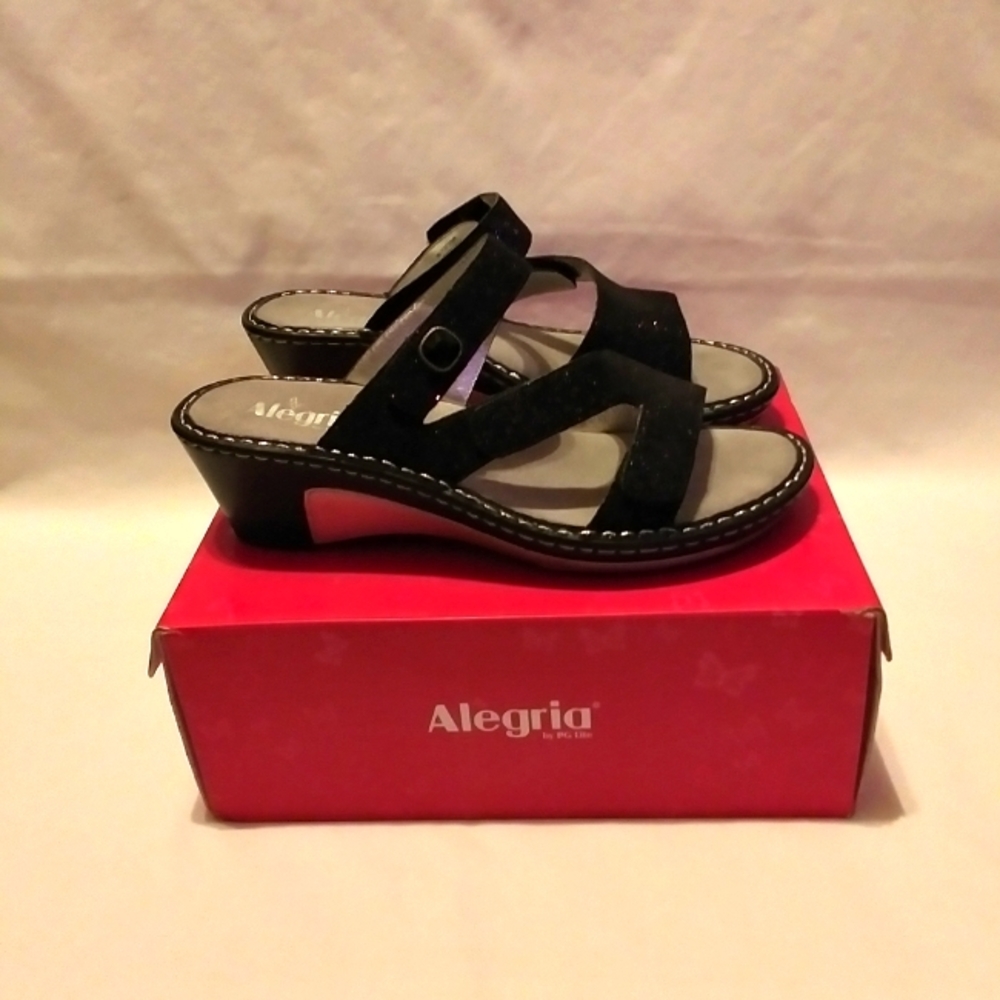 Alegria by PG Lite Glitteroti Leather Wedge Sandals Womens Size 42 / U.S. 11